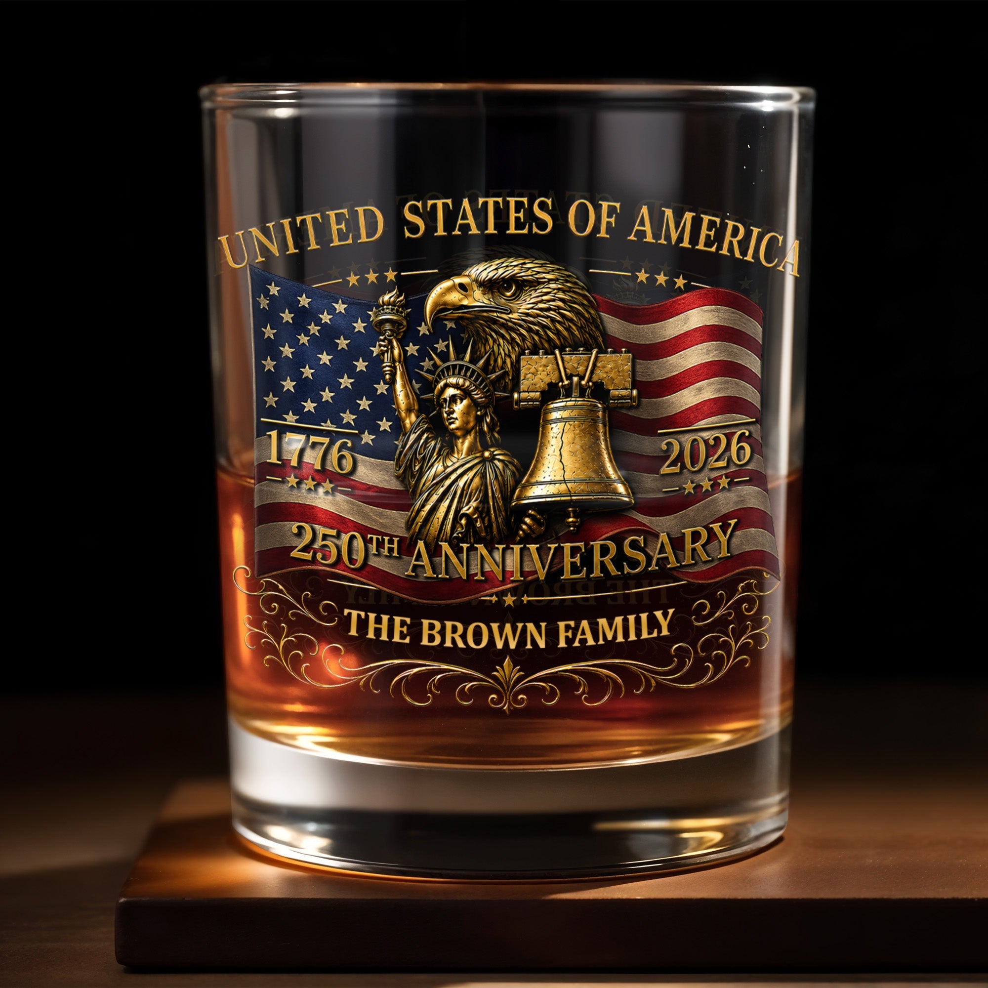 Personalized Whiskey Glass Custom Name Gift for Dad 4th of July Whiskey Glass GradoCreations
