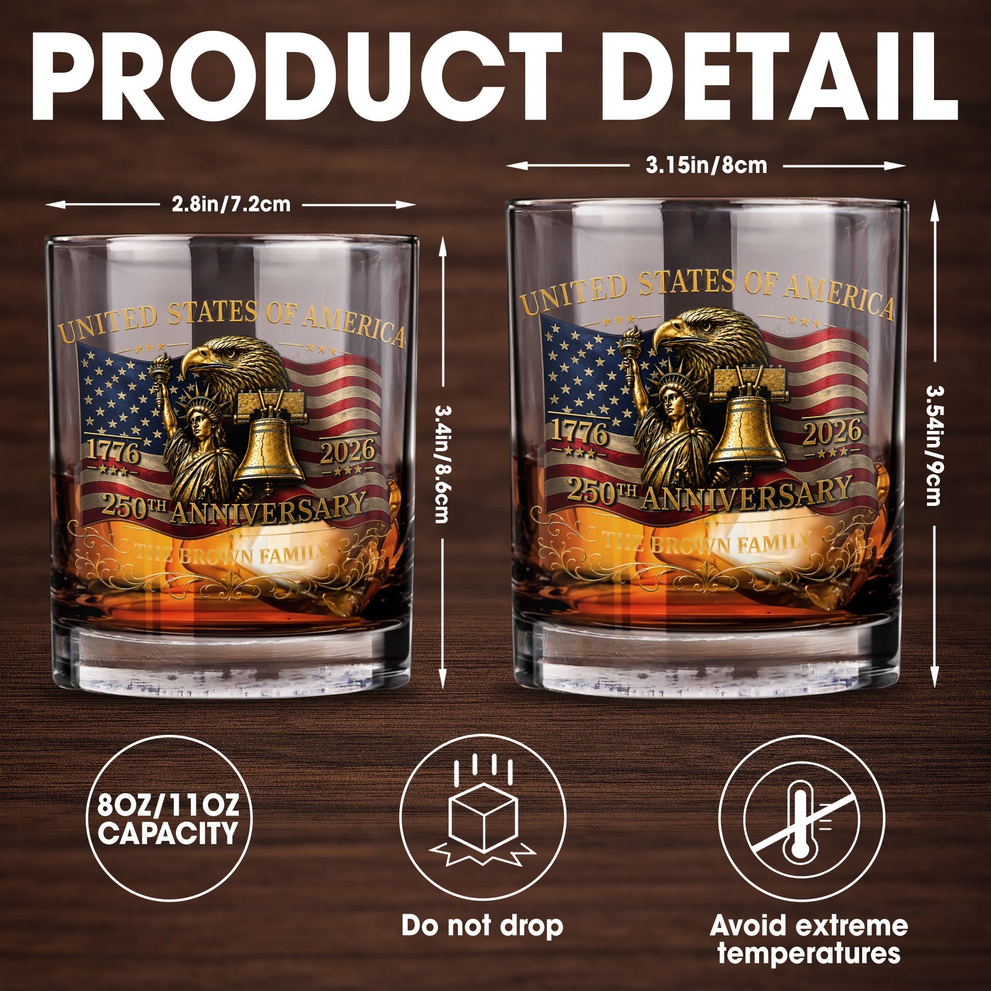 Personalized Whiskey Glass Custom Name Gift for Dad 4th of July Whiskey Glass GradoCreations