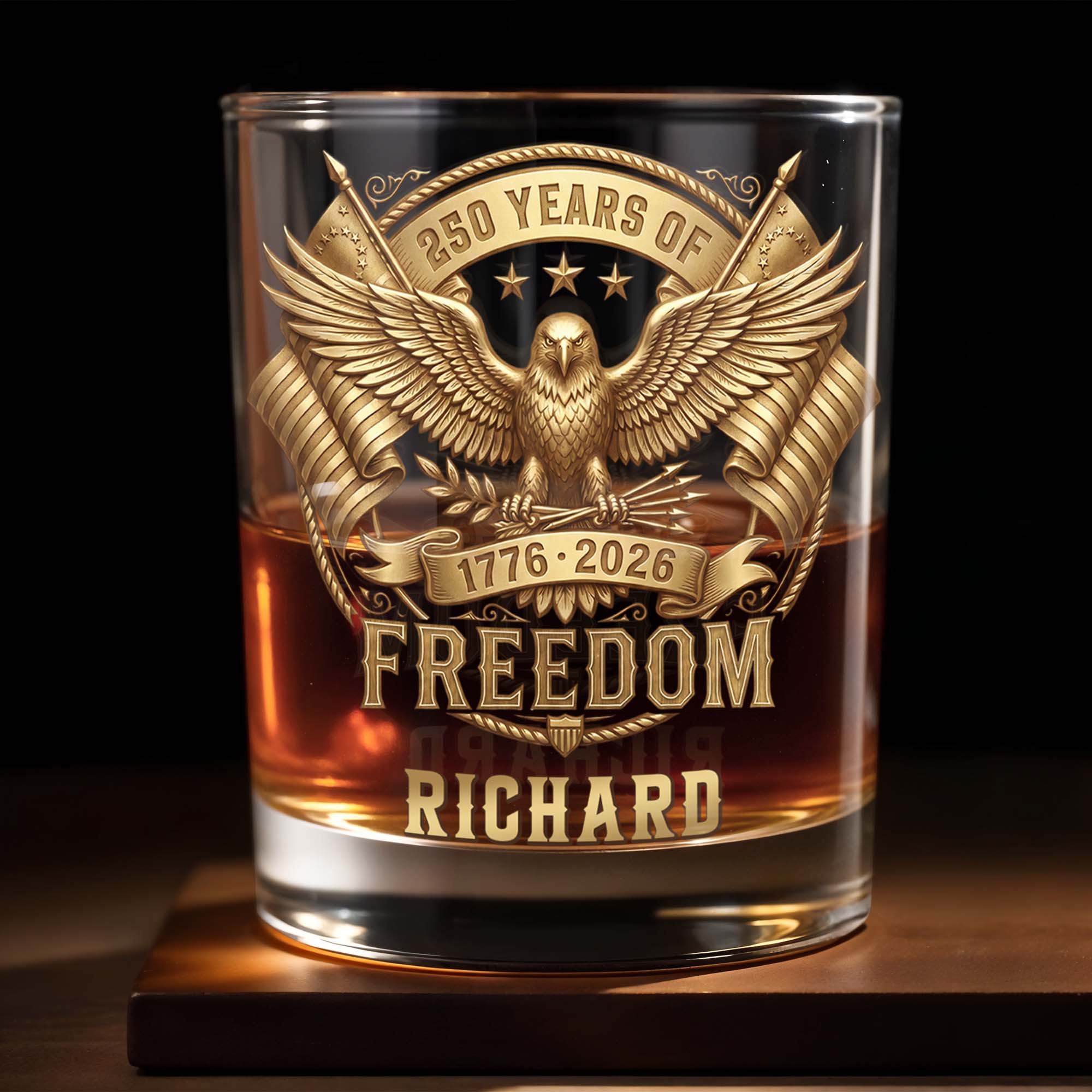 Personalized Custom Whiskey Glass with Eagle & Flags Gift for Dad Whiskey Glass GradoCreations
