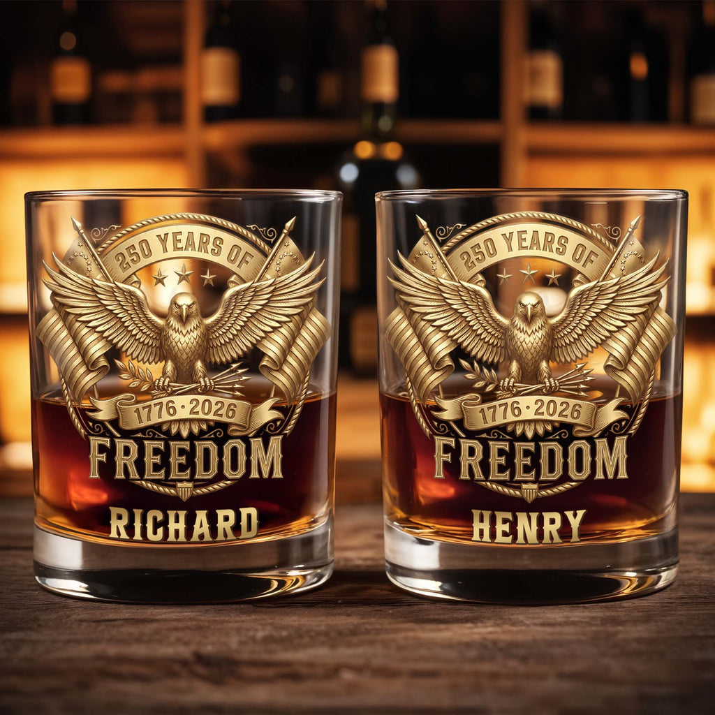 Personalized Custom Whiskey Glass with Eagle & Flags Gift for Dad Whiskey Glass GradoCreations