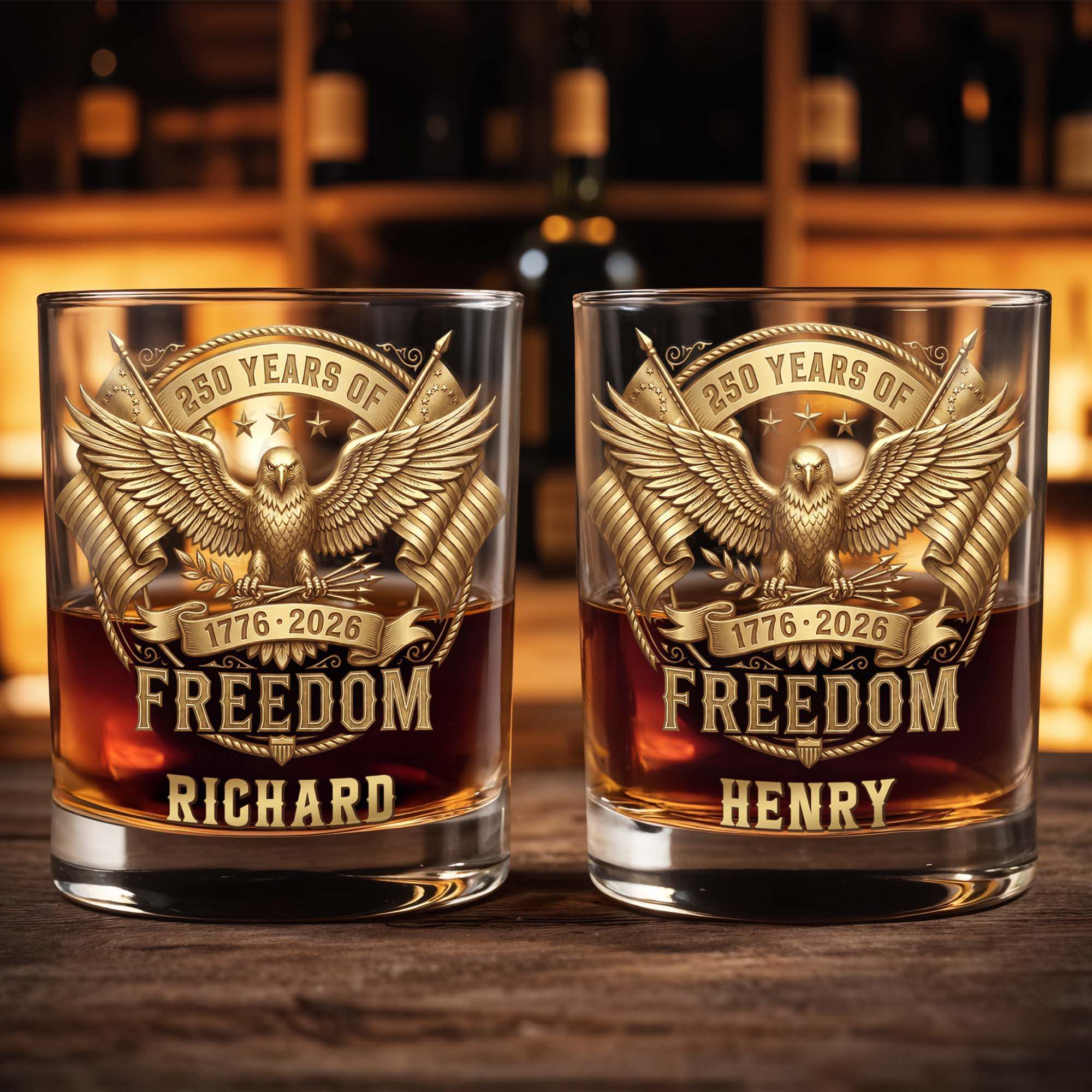 Personalized Custom Whiskey Glass with Eagle & Flags Gift for Dad Whiskey Glass GradoCreations