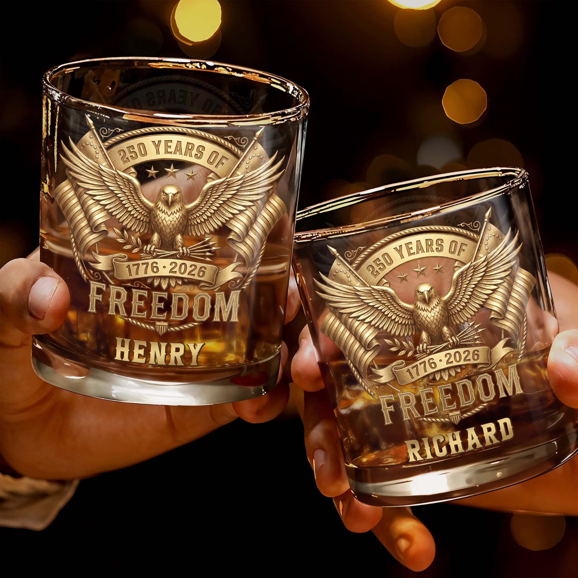 Personalized Custom Whiskey Glass with Eagle & Flags Gift for Dad Whiskey Glass GradoCreations