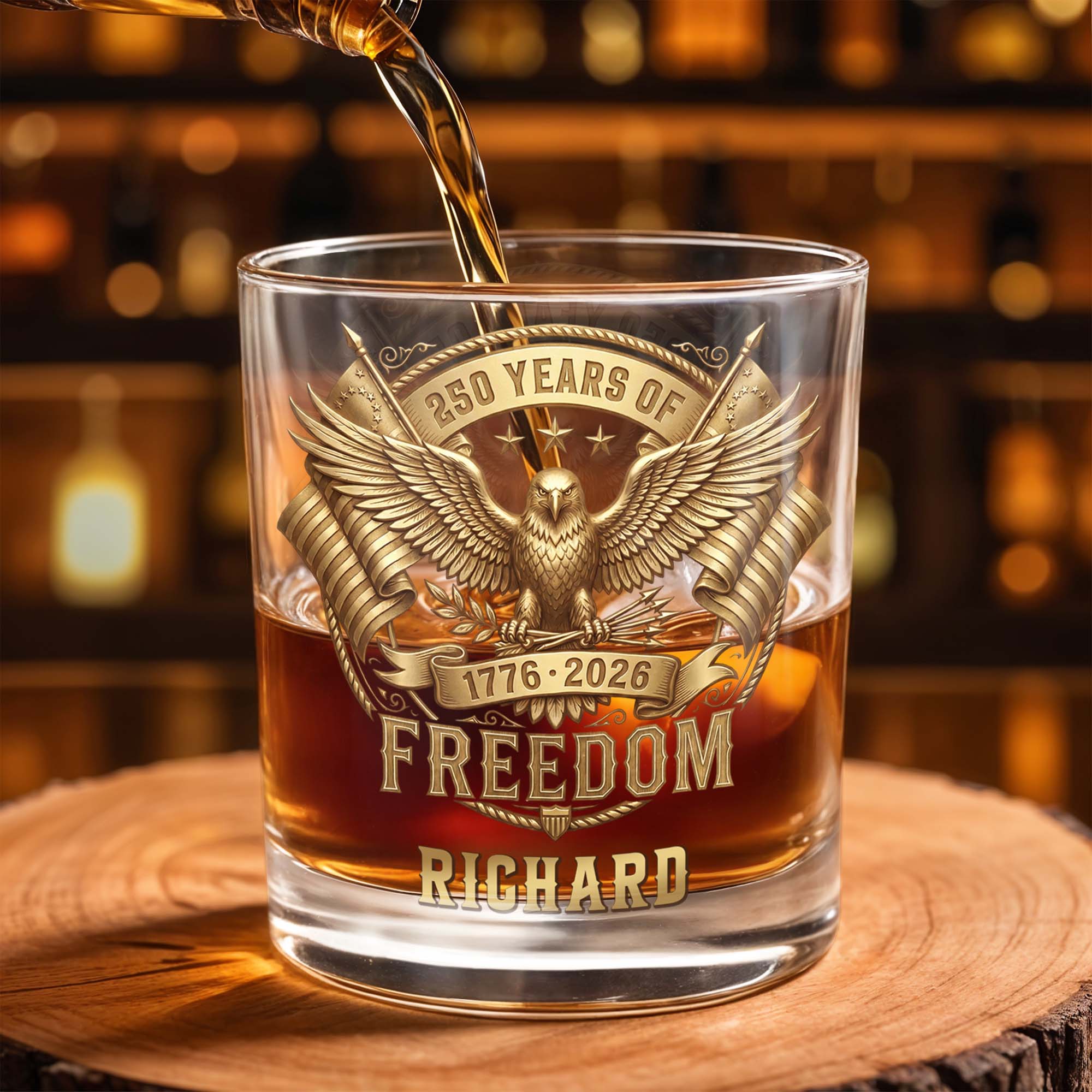Personalized Custom Whiskey Glass with Eagle & Flags Gift for Dad Whiskey Glass GradoCreations
