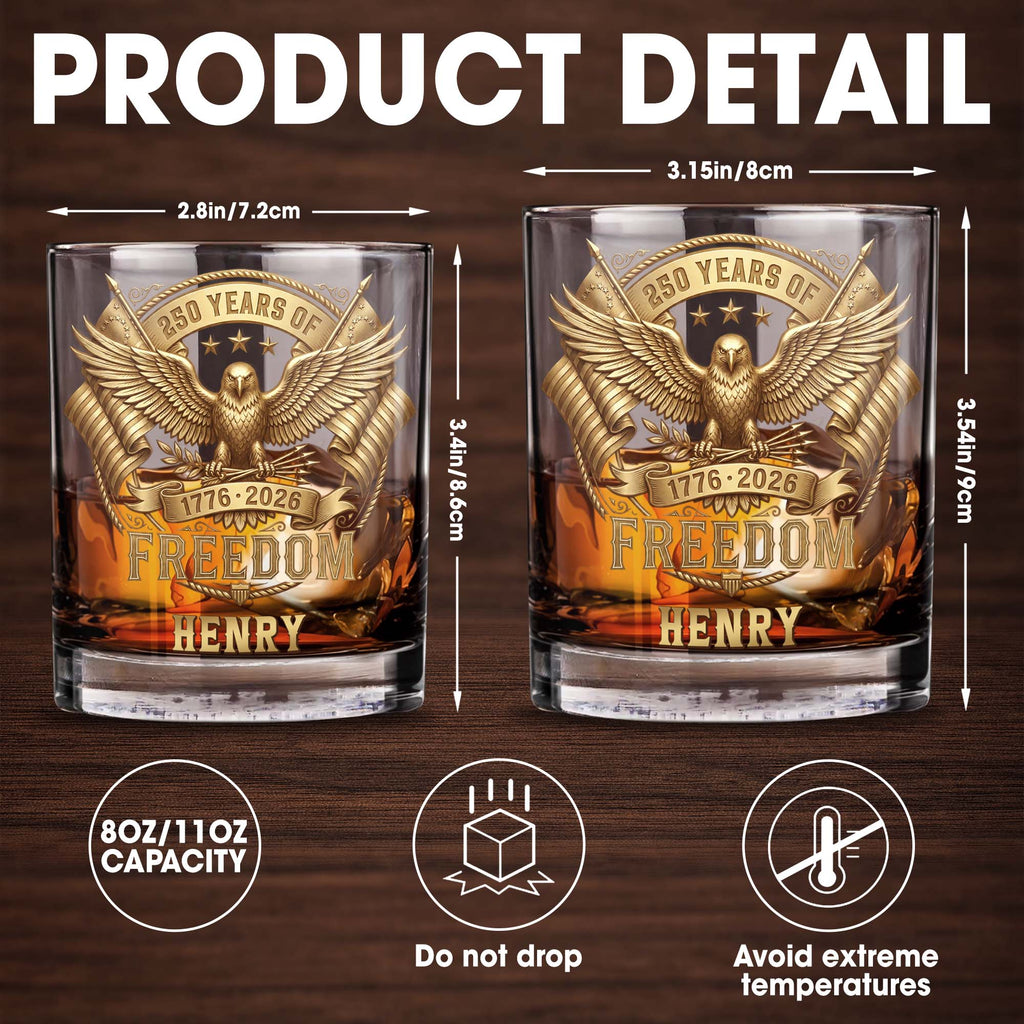 Personalized Custom Whiskey Glass with Eagle & Flags Gift for Dad Whiskey Glass GradoCreations