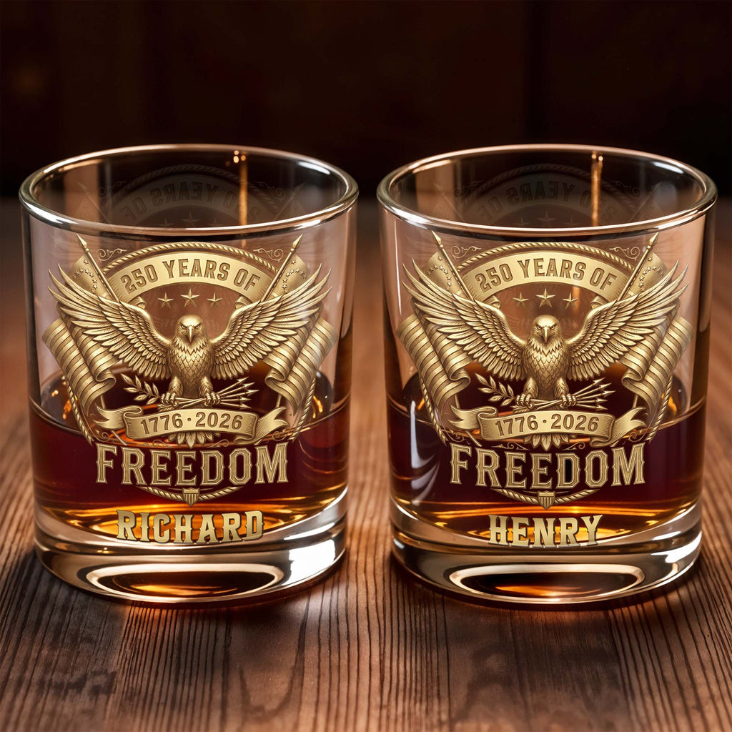 Personalized Custom Whiskey Glass with Eagle & Flags Gift for Dad Whiskey Glass GradoCreations
