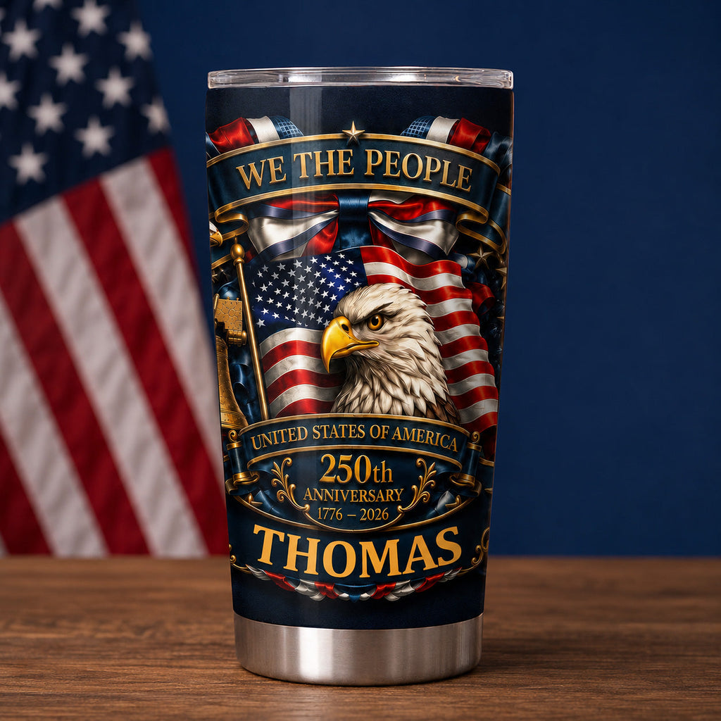 Personalized 20oz Stainless Steel Tumbler American Flag Gift for Dad 20oz Tumbler GradoCreations