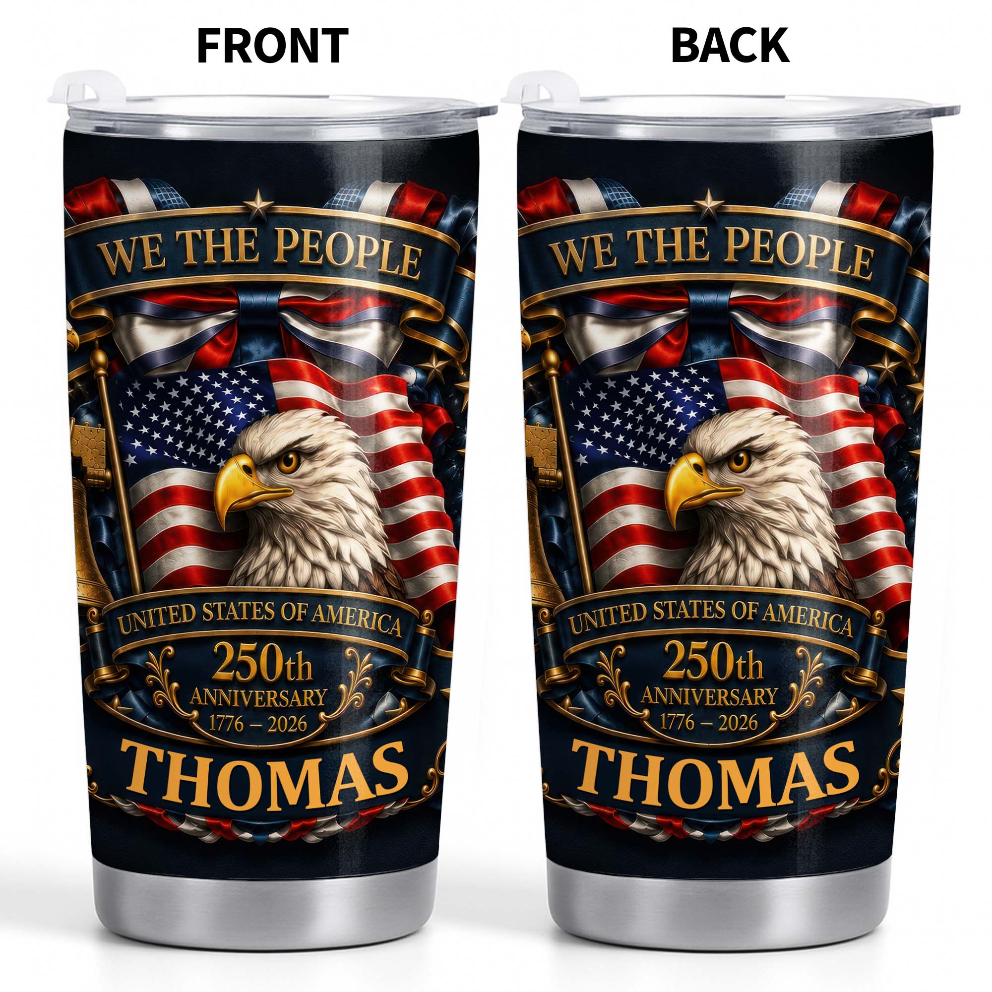 Personalized 20oz Stainless Steel Tumbler American Flag Gift for Dad 20oz Tumbler GradoCreations