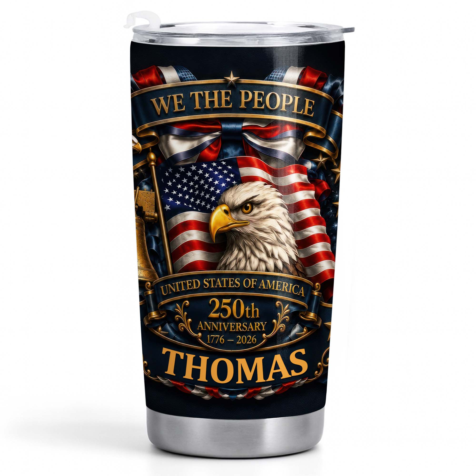 Personalized 20oz Stainless Steel Tumbler American Flag Gift for Dad 20oz Tumbler GradoCreations