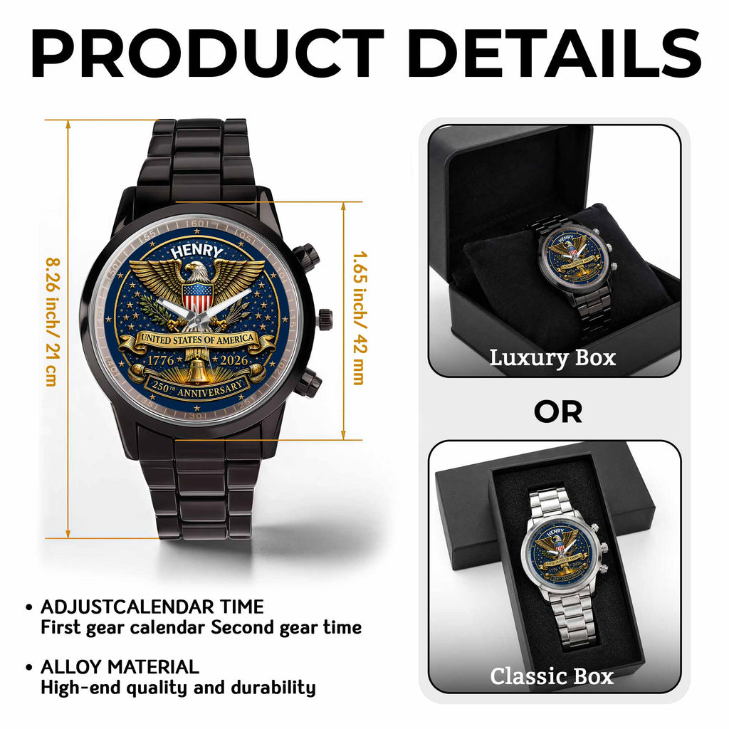 Personalized Custom Black Men's Watch Gift for Dad Anniversary Men's Watch GradoCreations