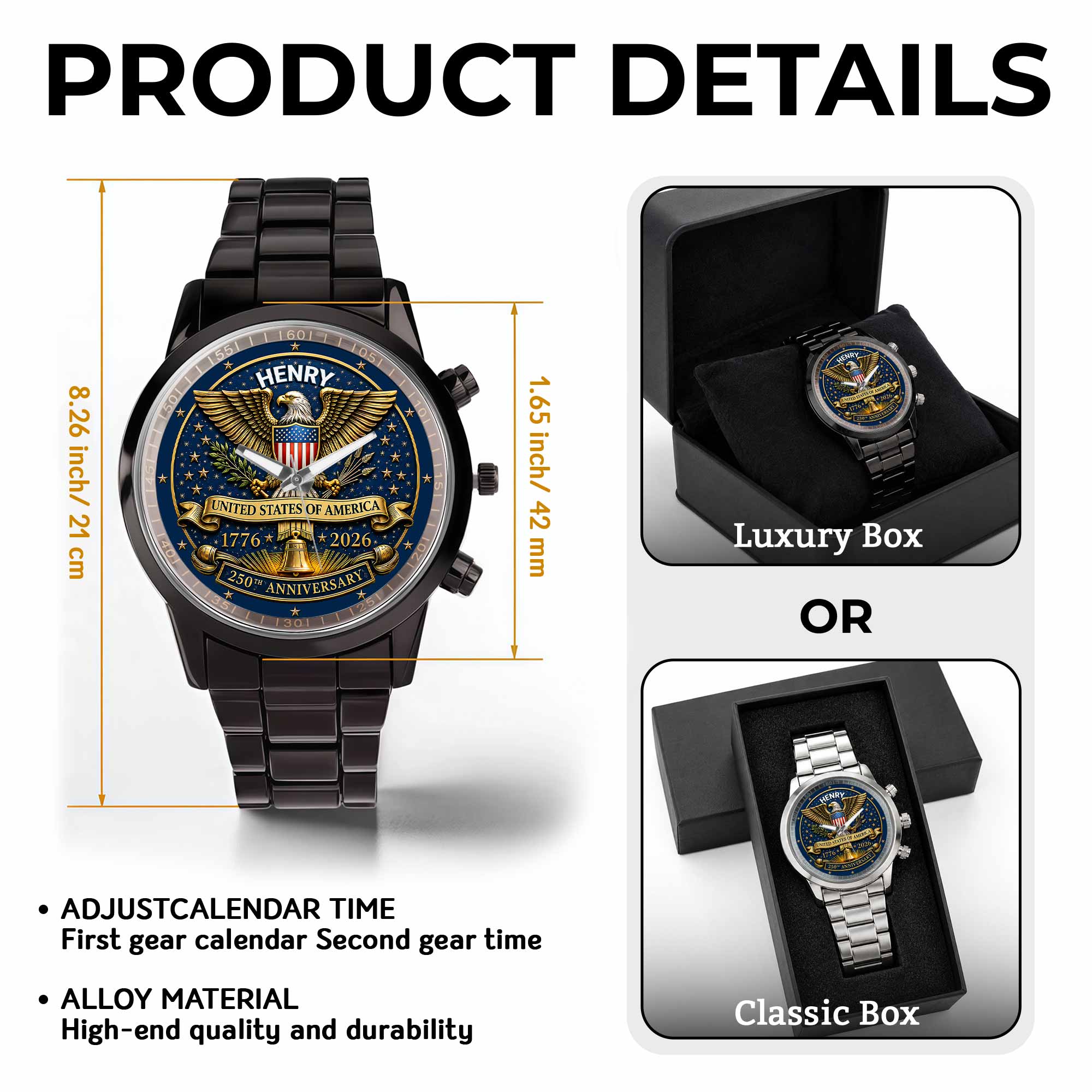 Personalized Custom Black Men's Watch Gift for Dad Anniversary Men's Watch GradoCreations