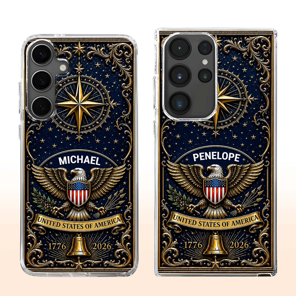 Personalized Clear Phone Case US Eagle Design Custom Name Gift for Dad