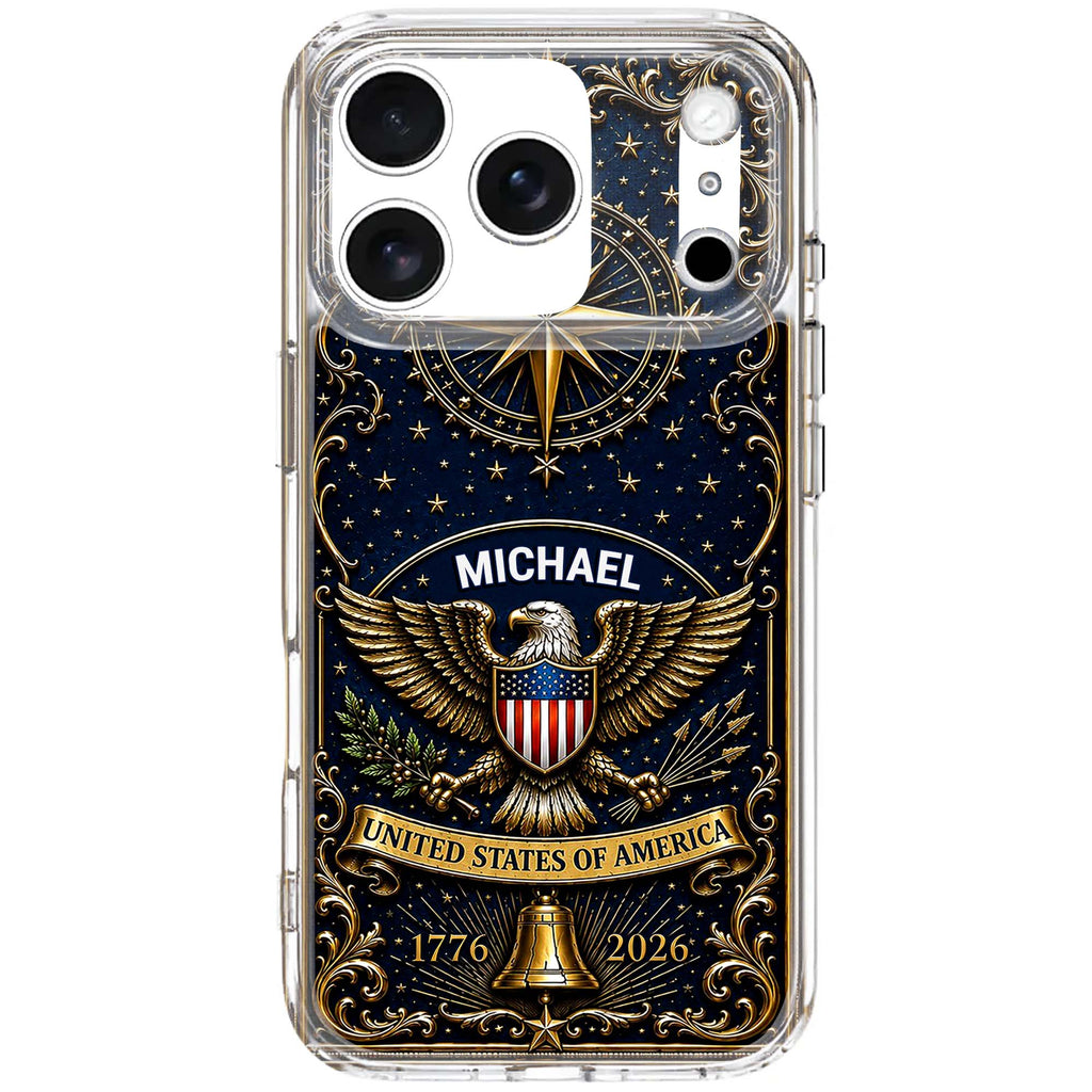 Personalized Clear Phone Case US Eagle Design Custom Name Gift for Dad