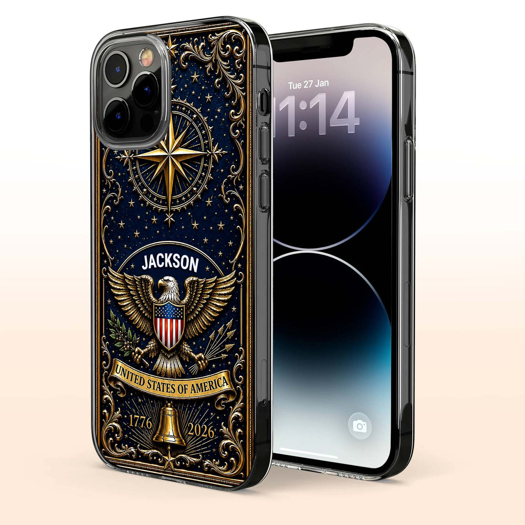 Personalized Clear Phone Case US Eagle Design Custom Name Gift for Dad