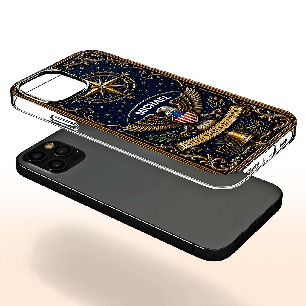 Personalized Clear Phone Case US Eagle Design Custom Name Gift for Dad