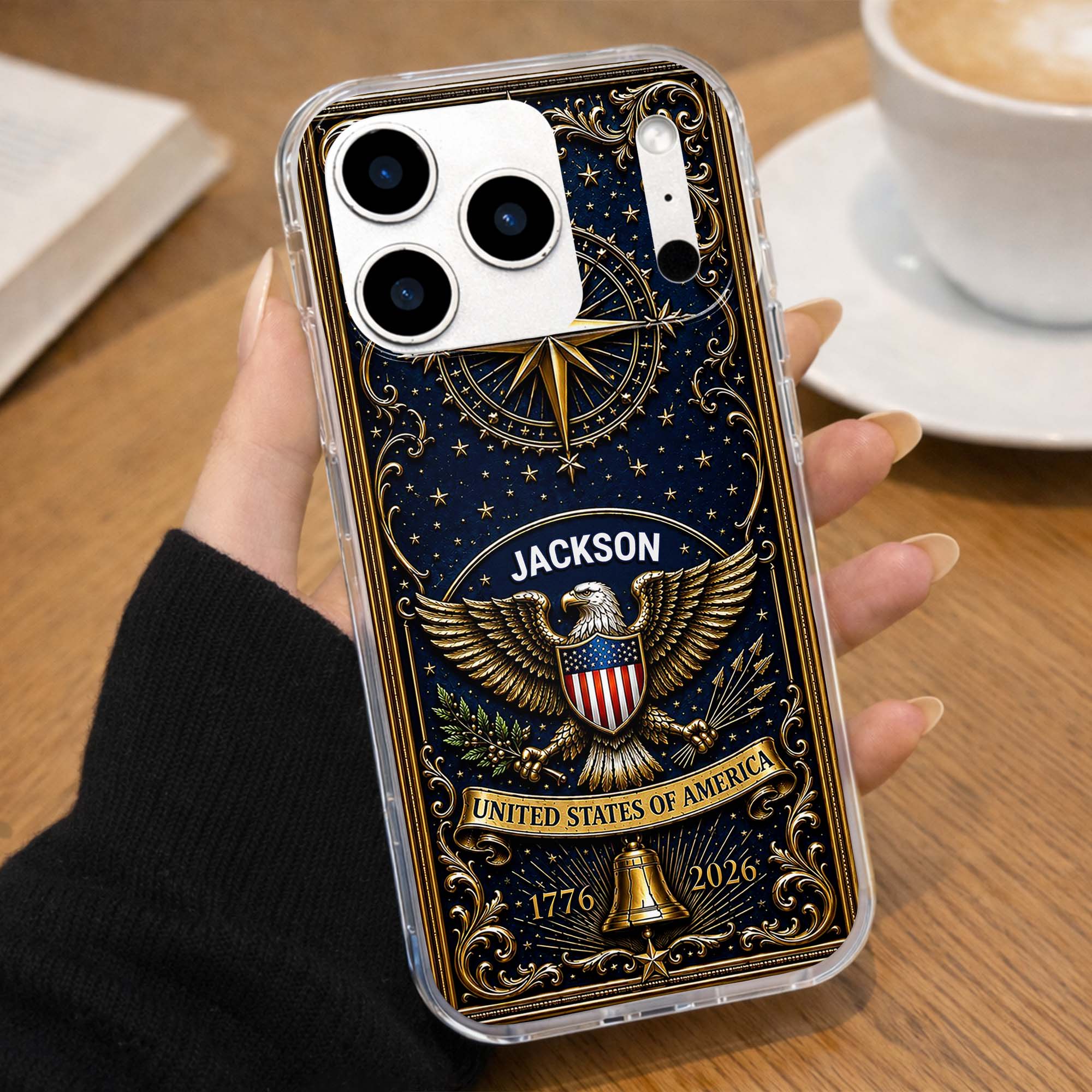 Personalized Clear Phone Case US Eagle Design Custom Name Gift for Dad