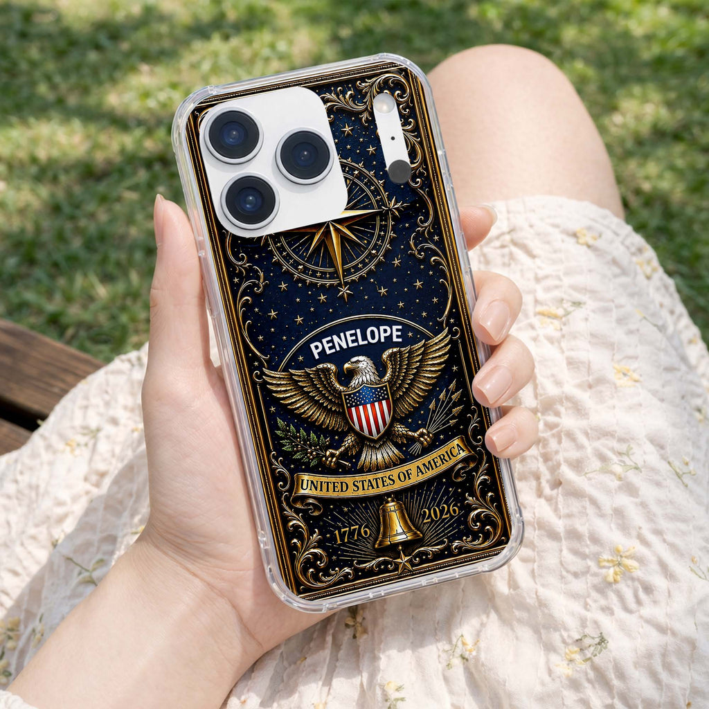 Personalized Clear Phone Case US Eagle Design Custom Name Gift for Dad