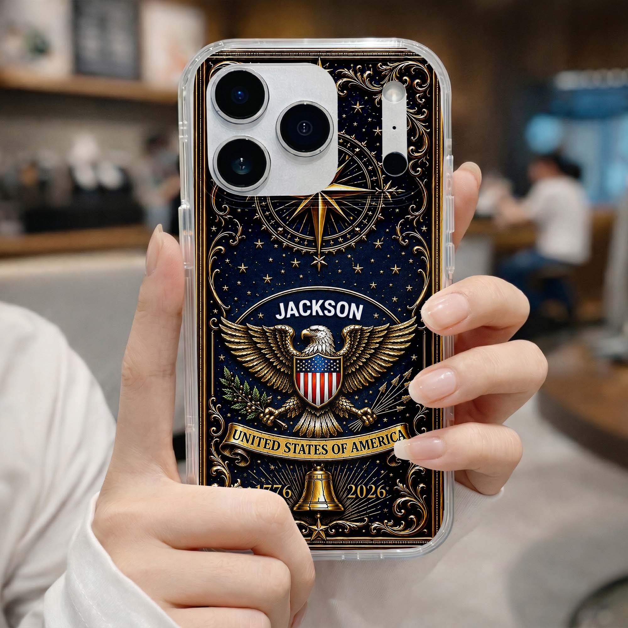 Personalized Clear Phone Case US Eagle Design Custom Name Gift for Dad