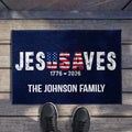 Personalized Jesus Saves USA Flag Family Name Doormat Doormat GradoCreations