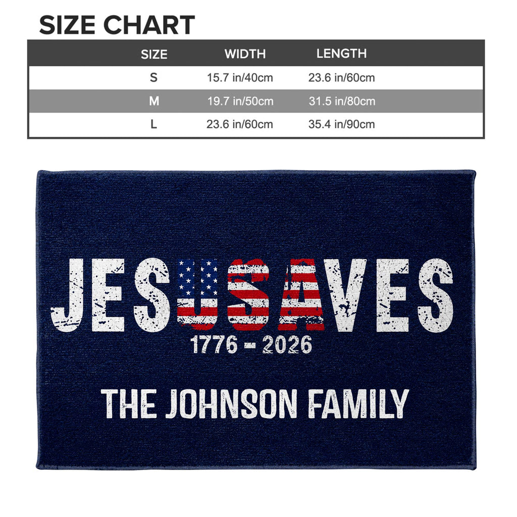 Personalized Jesus Saves USA Flag Family Name Doormat Doormat GradoCreations