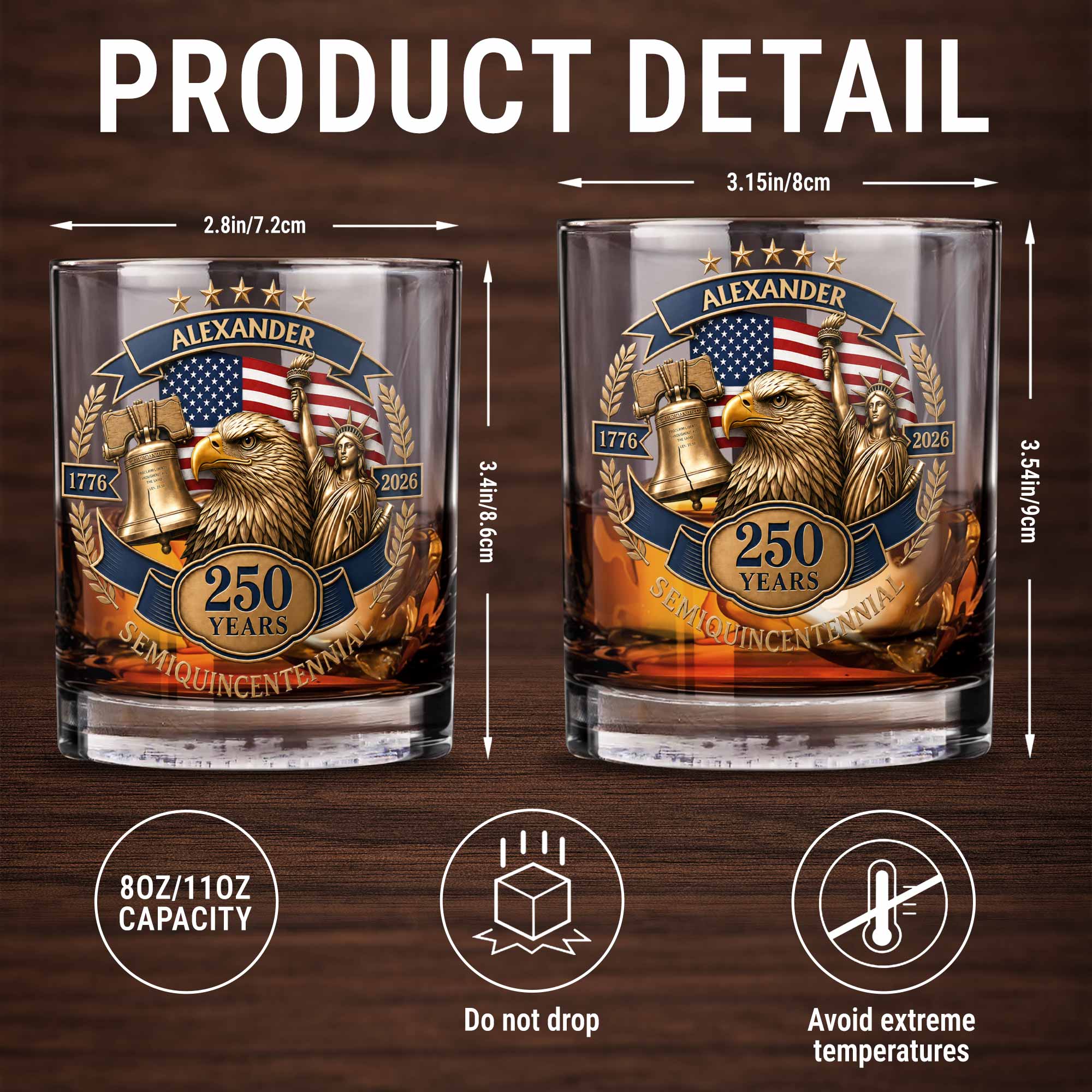 Personalized Custom Whiskey Glass Unique Gift for Dad 4th of July Whiskey Glass GradoCreations