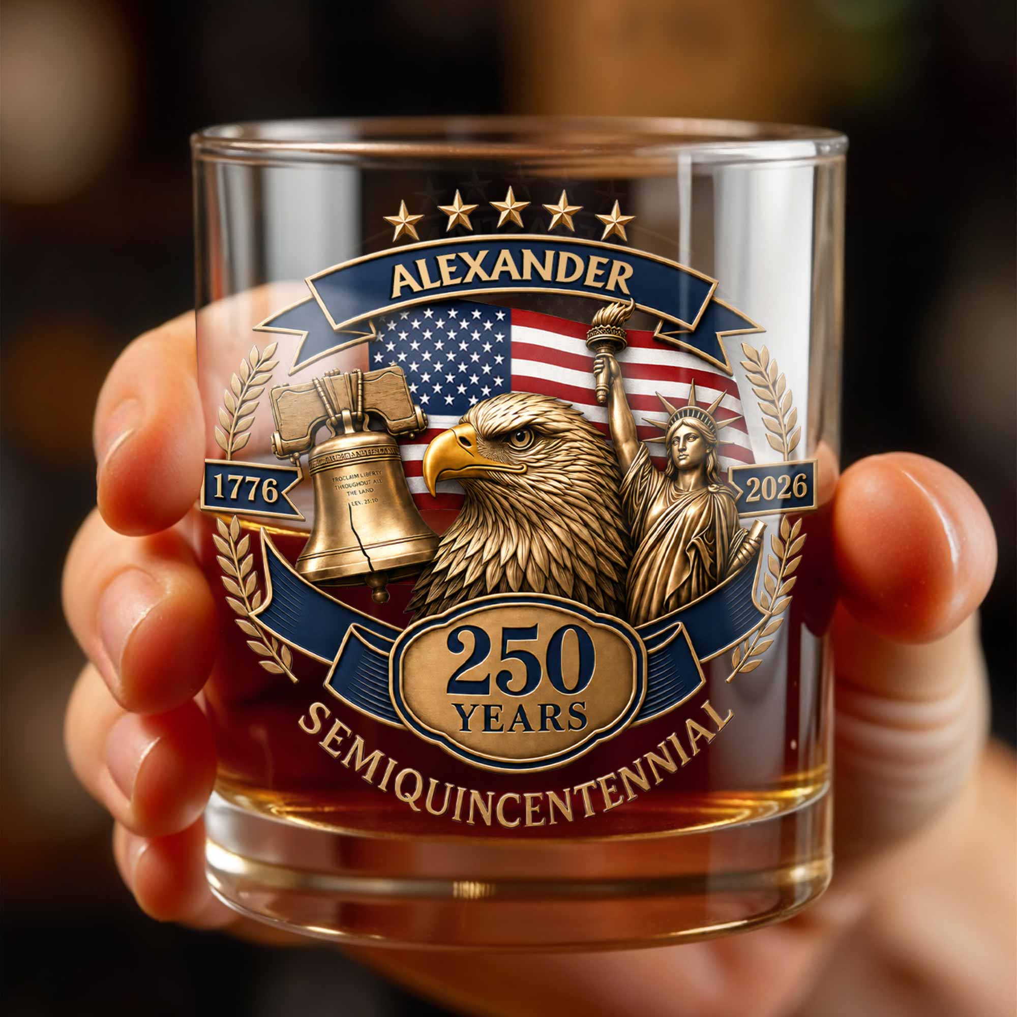 Personalized Custom Whiskey Glass Unique Gift for Dad 4th of July Whiskey Glass GradoCreations
