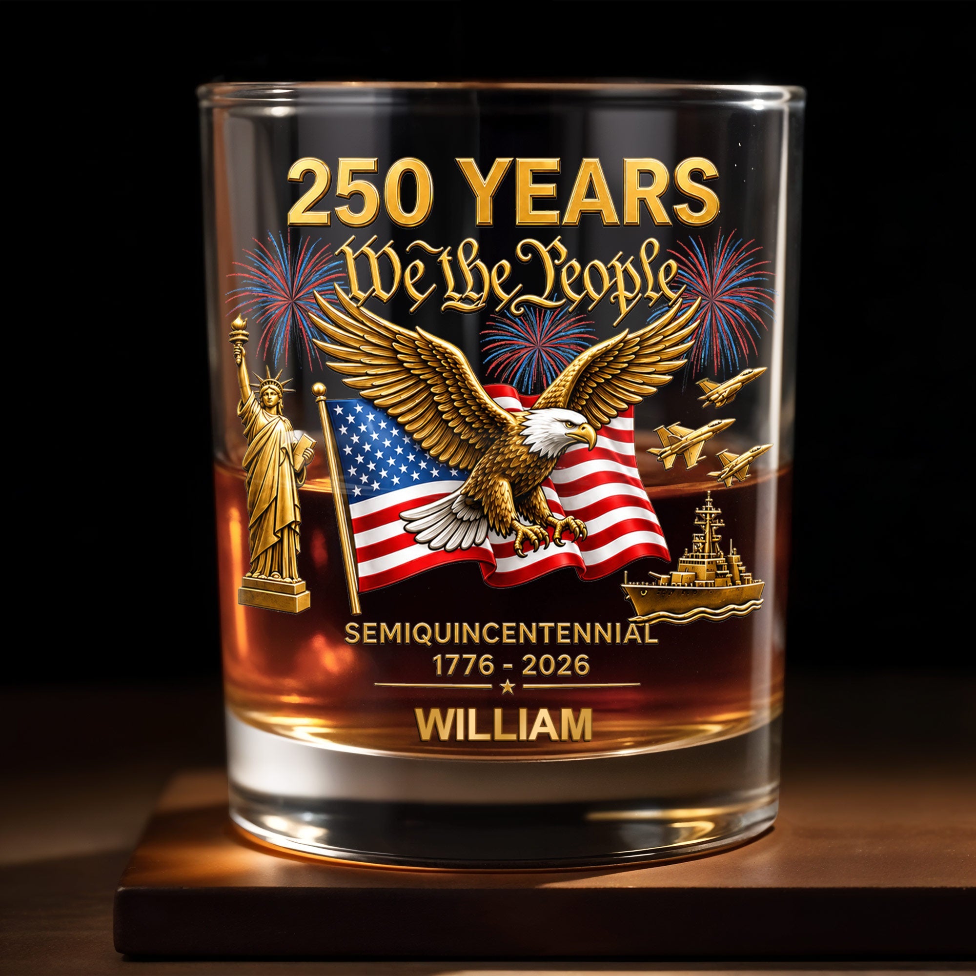 Personalized Custom Whiskey Glass with Eagle USA Flag Gift for Dad Whiskey Glass GradoCreations