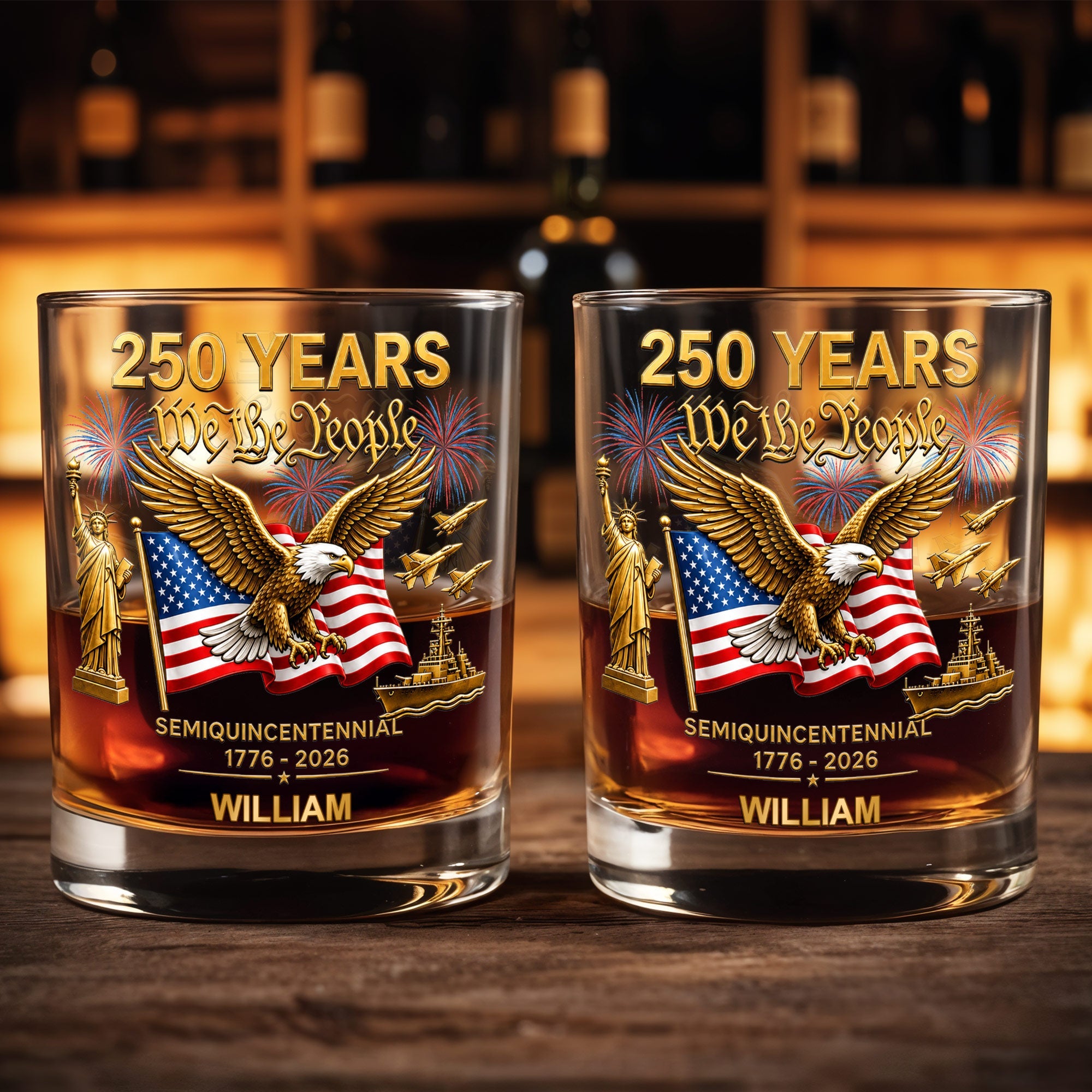 Personalized Custom Whiskey Glass with Eagle USA Flag Gift for Dad Whiskey Glass GradoCreations