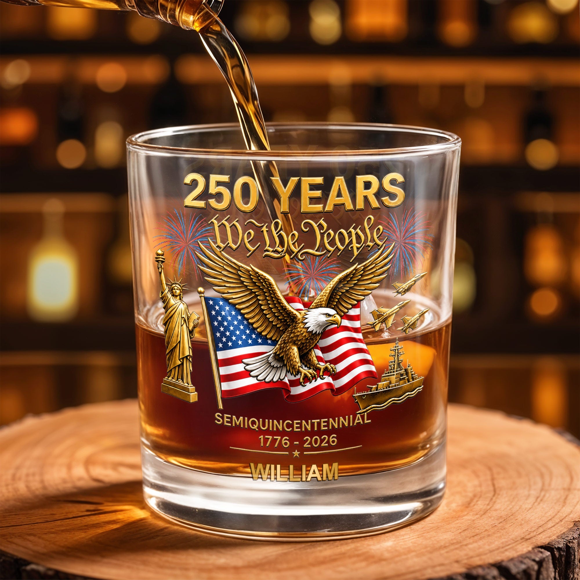 Personalized Custom Whiskey Glass with Eagle USA Flag Gift for Dad Whiskey Glass GradoCreations