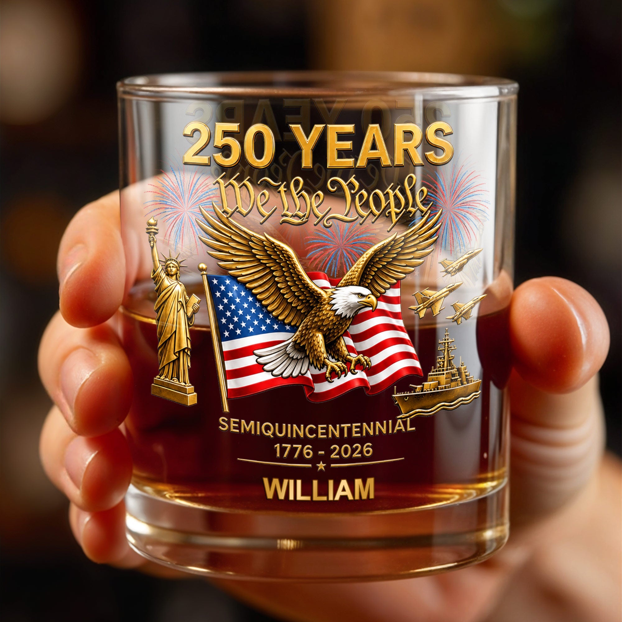 Personalized Custom Whiskey Glass with Eagle USA Flag Gift for Dad Whiskey Glass GradoCreations