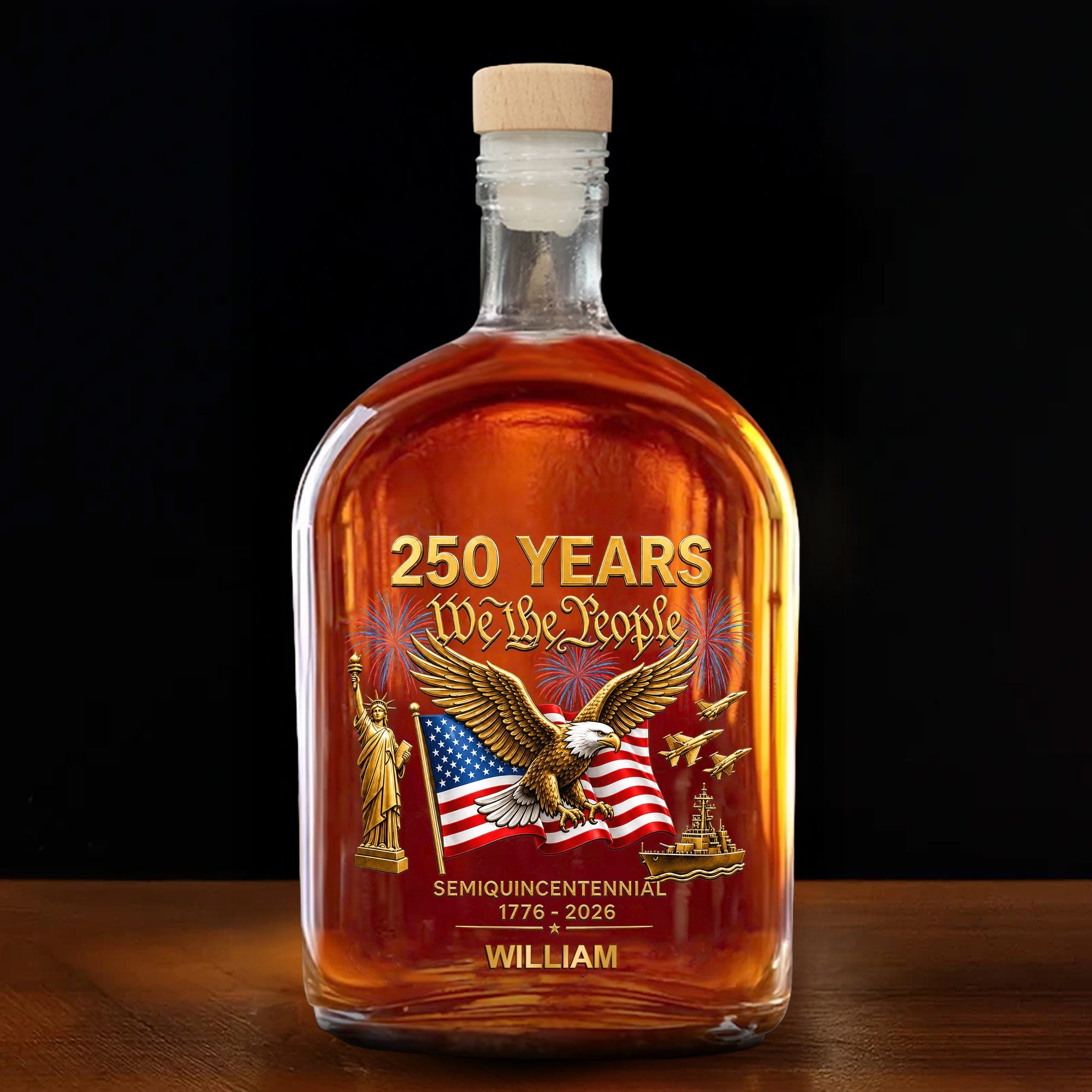 Personalized Whiskey Bottle with Eagle & USA Flag Gift for Dad Whiskey Bottle GradoCreations