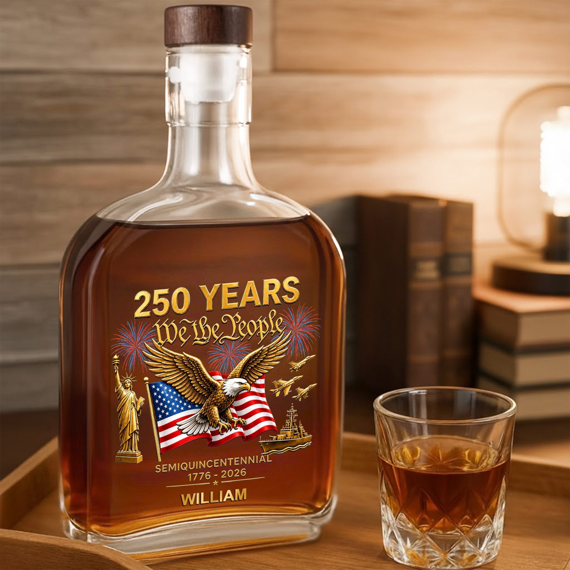 Personalized Whiskey Bottle with Eagle & USA Flag Gift for Dad Whiskey Bottle GradoCreations