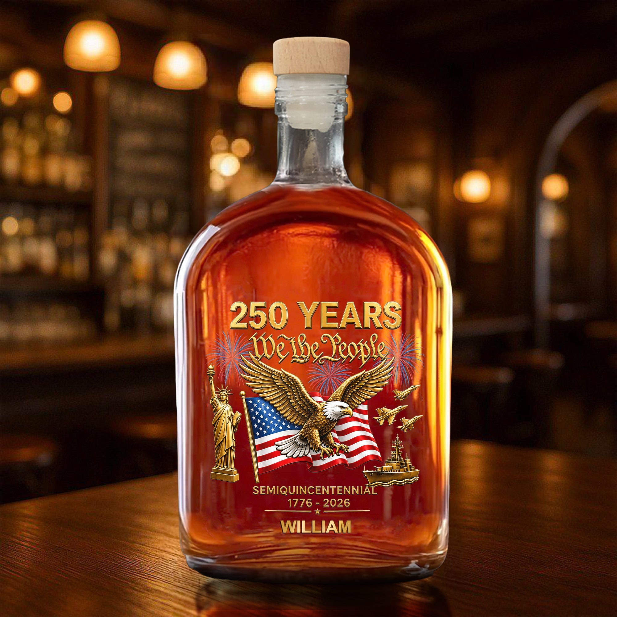 Personalized Whiskey Bottle with Eagle & USA Flag Gift for Dad Whiskey Bottle GradoCreations