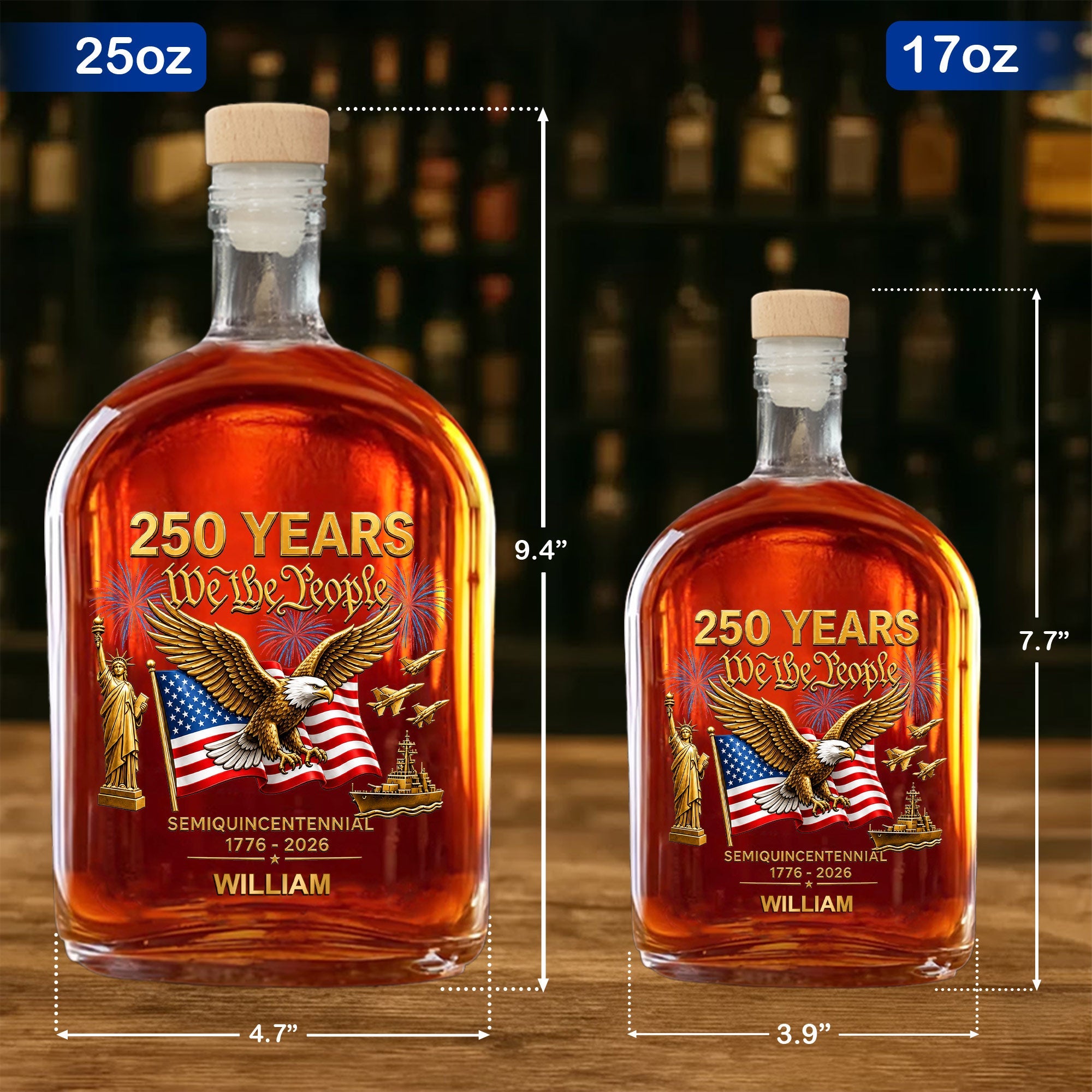 Personalized Whiskey Bottle with Eagle & USA Flag Gift for Dad Whiskey Bottle GradoCreations