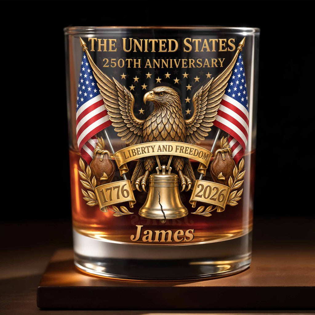 Personalized Custom Whiskey Glass Gift for Dad - 4th of July Eagle & Liberty Bell Whiskey Glass GradoCreations