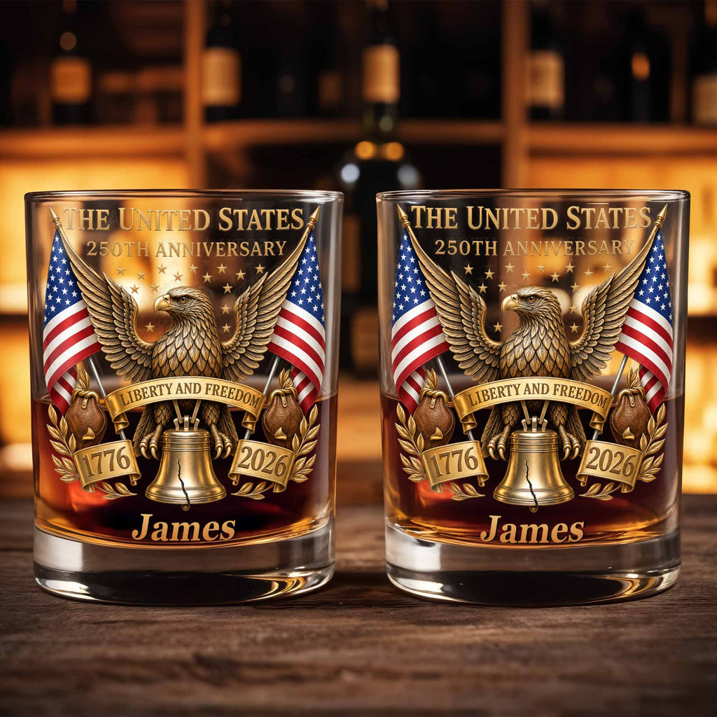 Personalized Custom Whiskey Glass Gift for Dad - 4th of July Eagle & Liberty Bell Whiskey Glass GradoCreations