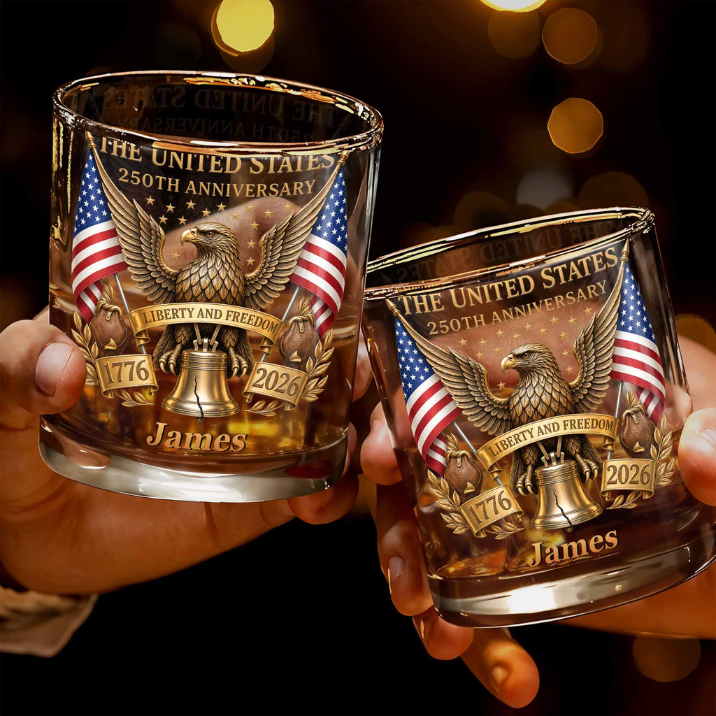 Personalized Custom Whiskey Glass Gift for Dad - 4th of July Eagle & Liberty Bell Whiskey Glass GradoCreations