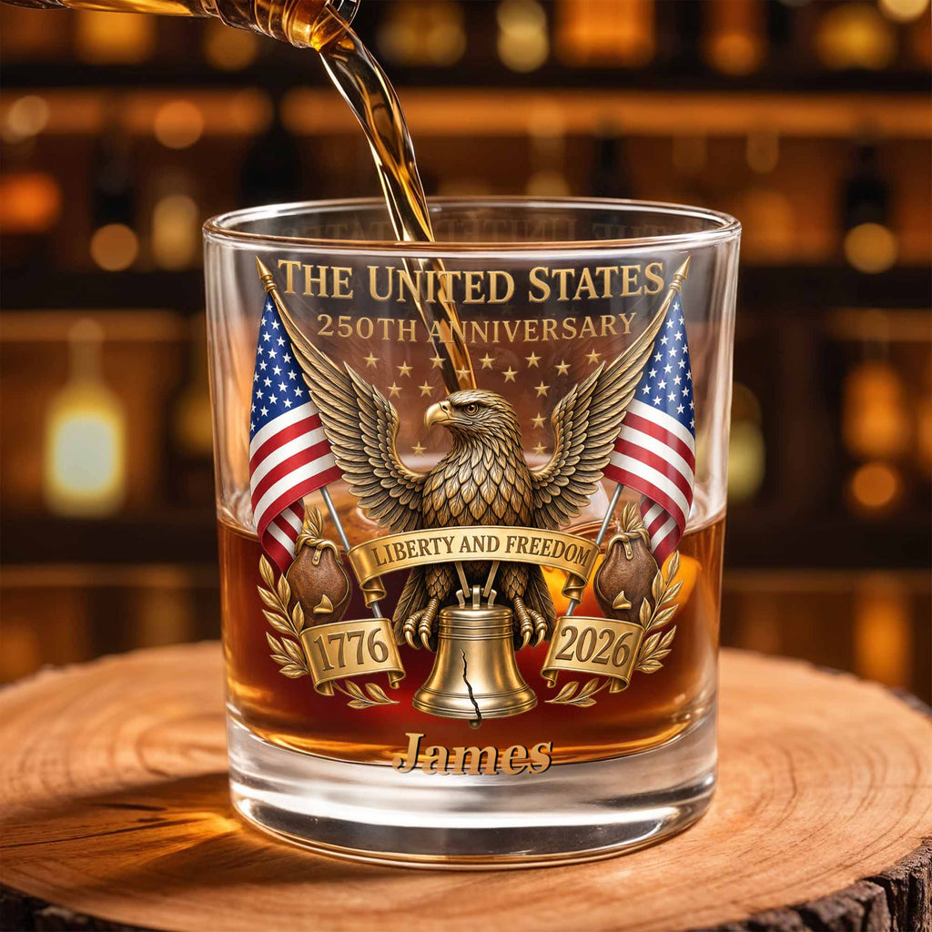 Personalized Custom Whiskey Glass Gift for Dad - 4th of July Eagle & Liberty Bell Whiskey Glass GradoCreations