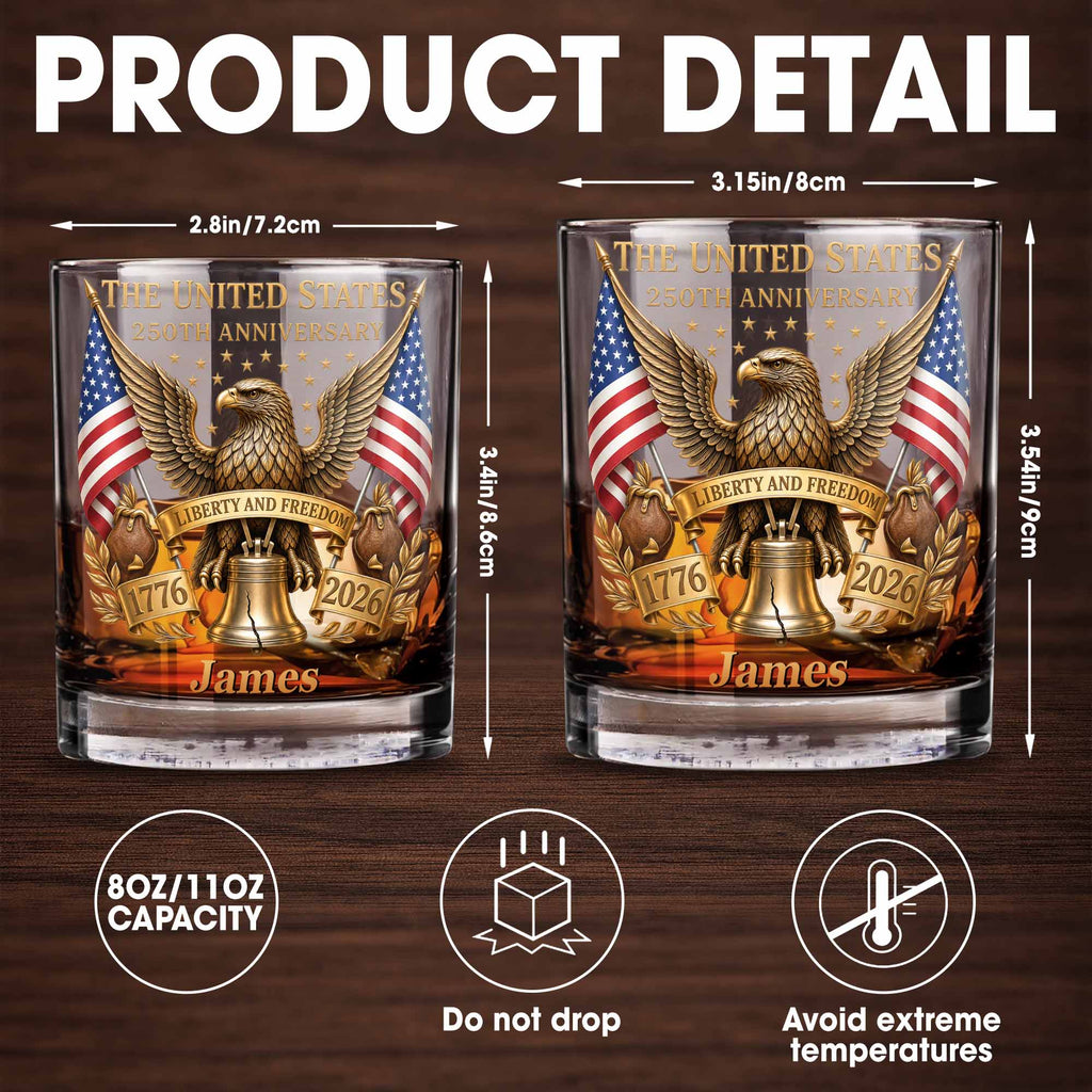 Personalized Custom Whiskey Glass Gift for Dad - 4th of July Eagle & Liberty Bell Whiskey Glass GradoCreations