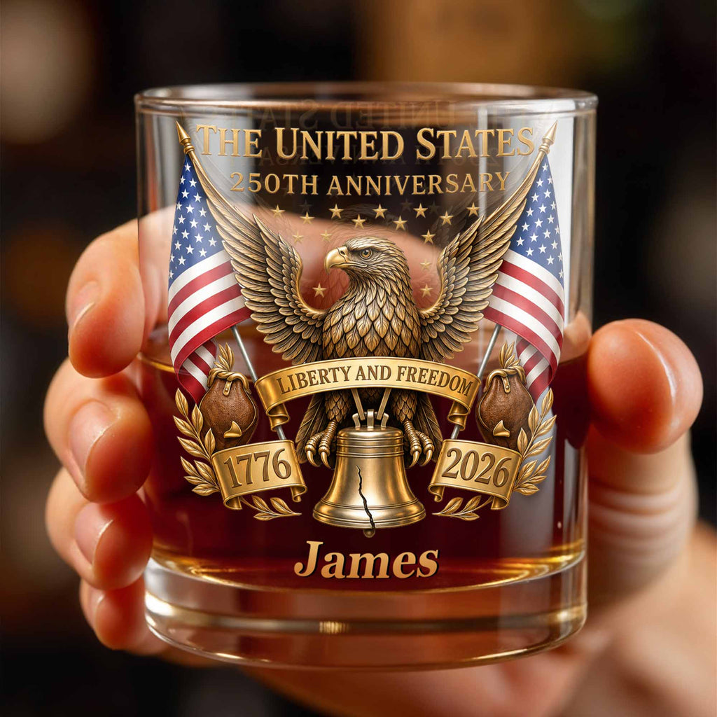 Personalized Custom Whiskey Glass Gift for Dad - 4th of July Eagle & Liberty Bell Whiskey Glass GradoCreations
