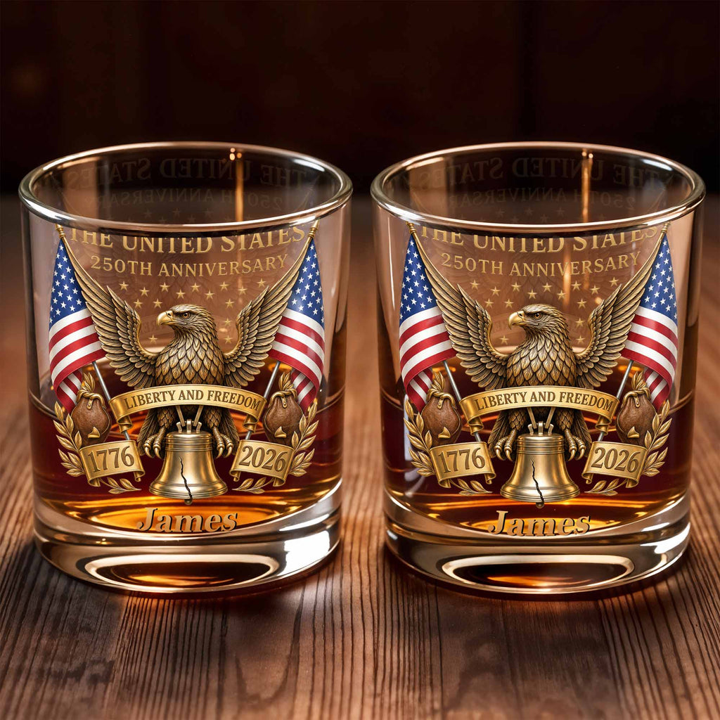 Personalized Custom Whiskey Glass Gift for Dad - 4th of July Eagle & Liberty Bell Whiskey Glass GradoCreations