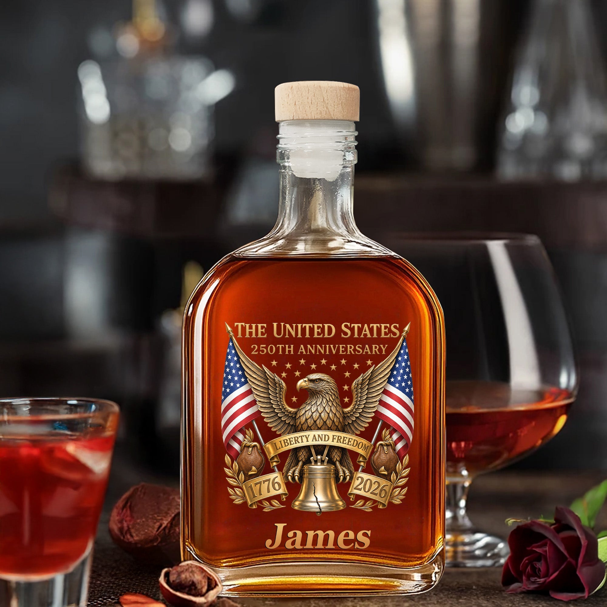 Personalized Whiskey Bottle Custom Name Gift for Dad 4th of July Whiskey Bottle GradoCreations