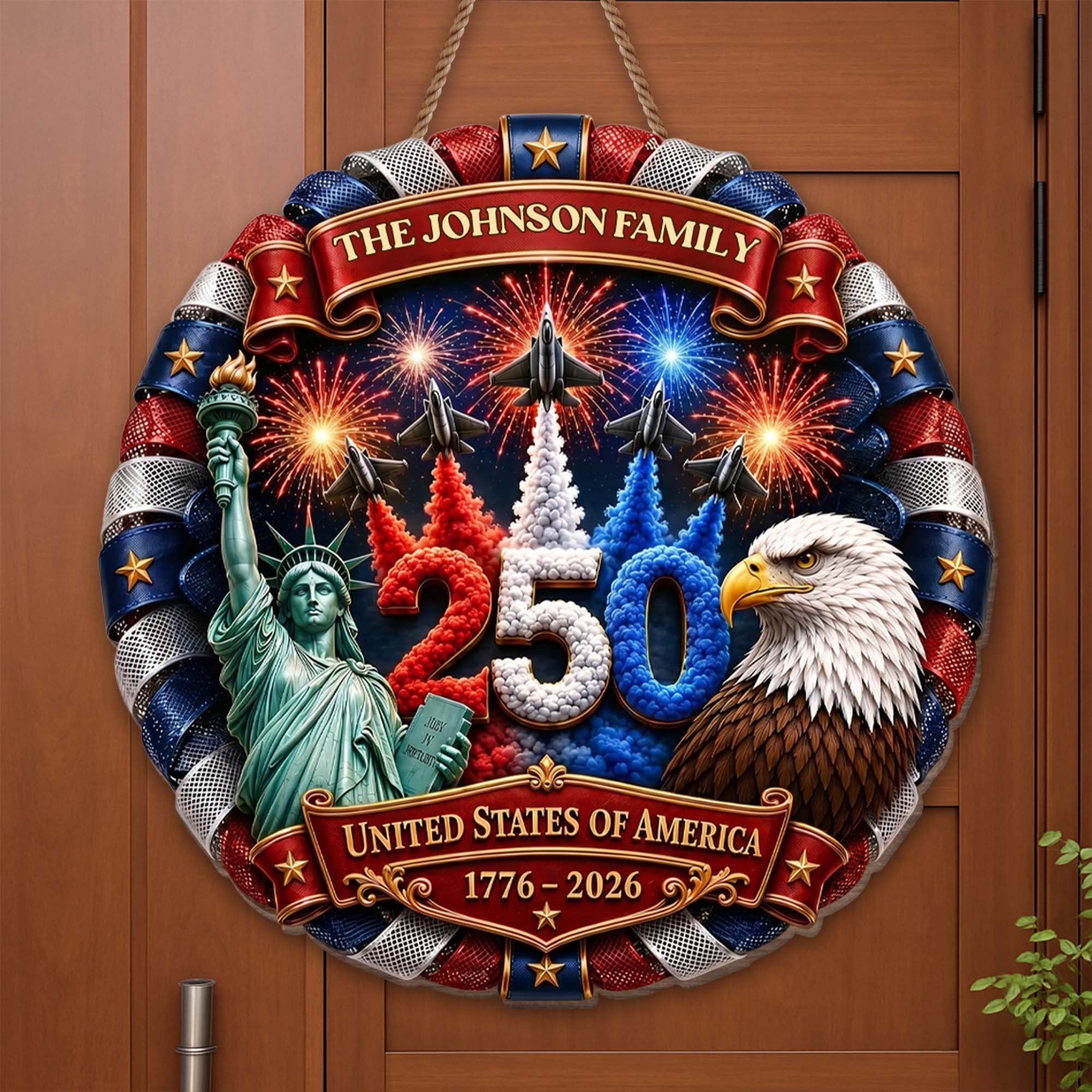 Personalized USA Statue of Liberty Wood Sign Custom Family Gift Wood Sign GradoCreations