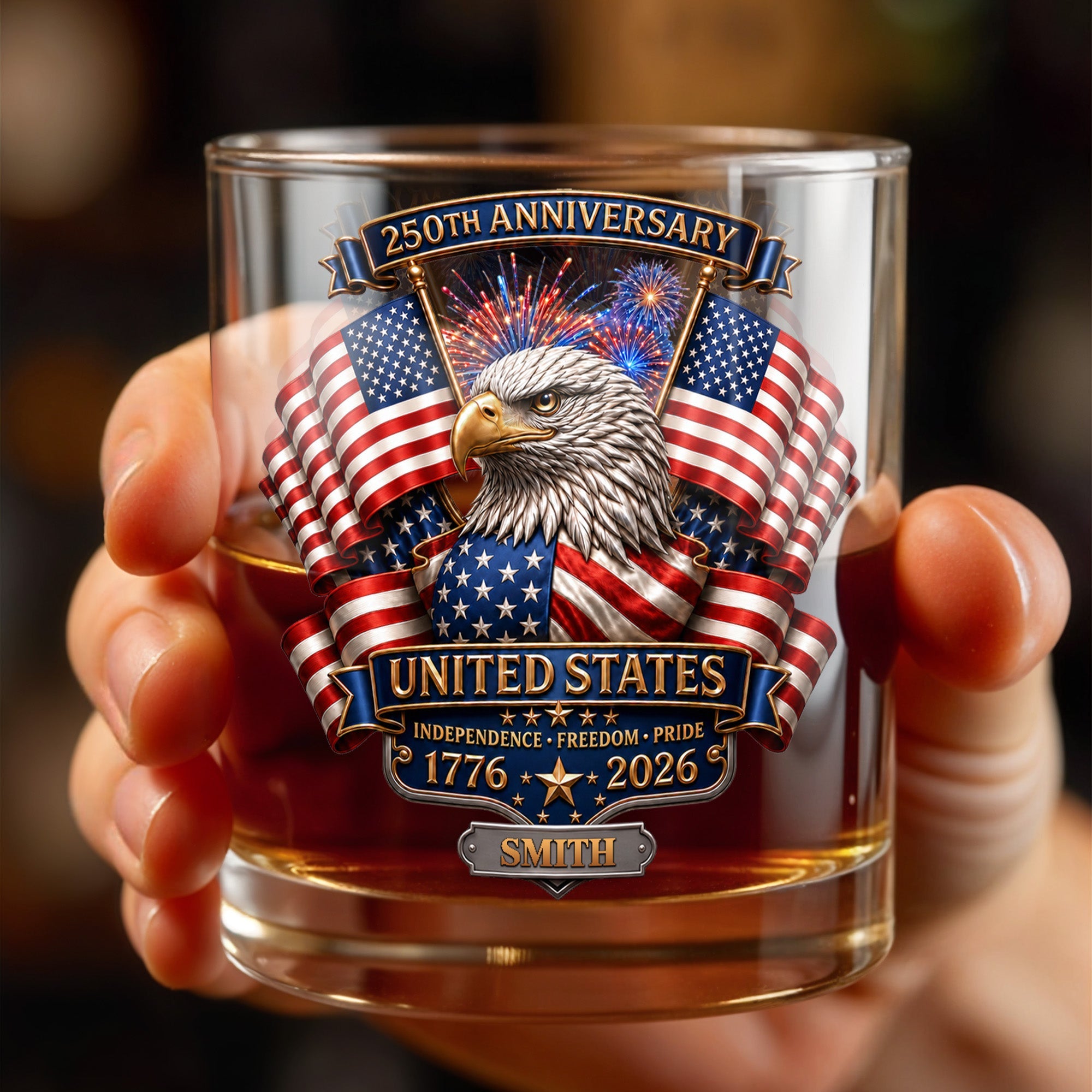 Personalized Custom Whiskey Glass Gift for Dad, USA Flag Design, 8oz or 11oz Whiskey Glass GradoCreations