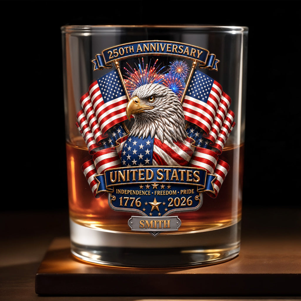 Personalized Custom Whiskey Glass Gift for Dad, USA Flag Design, 8oz or 11oz Whiskey Glass GradoCreations