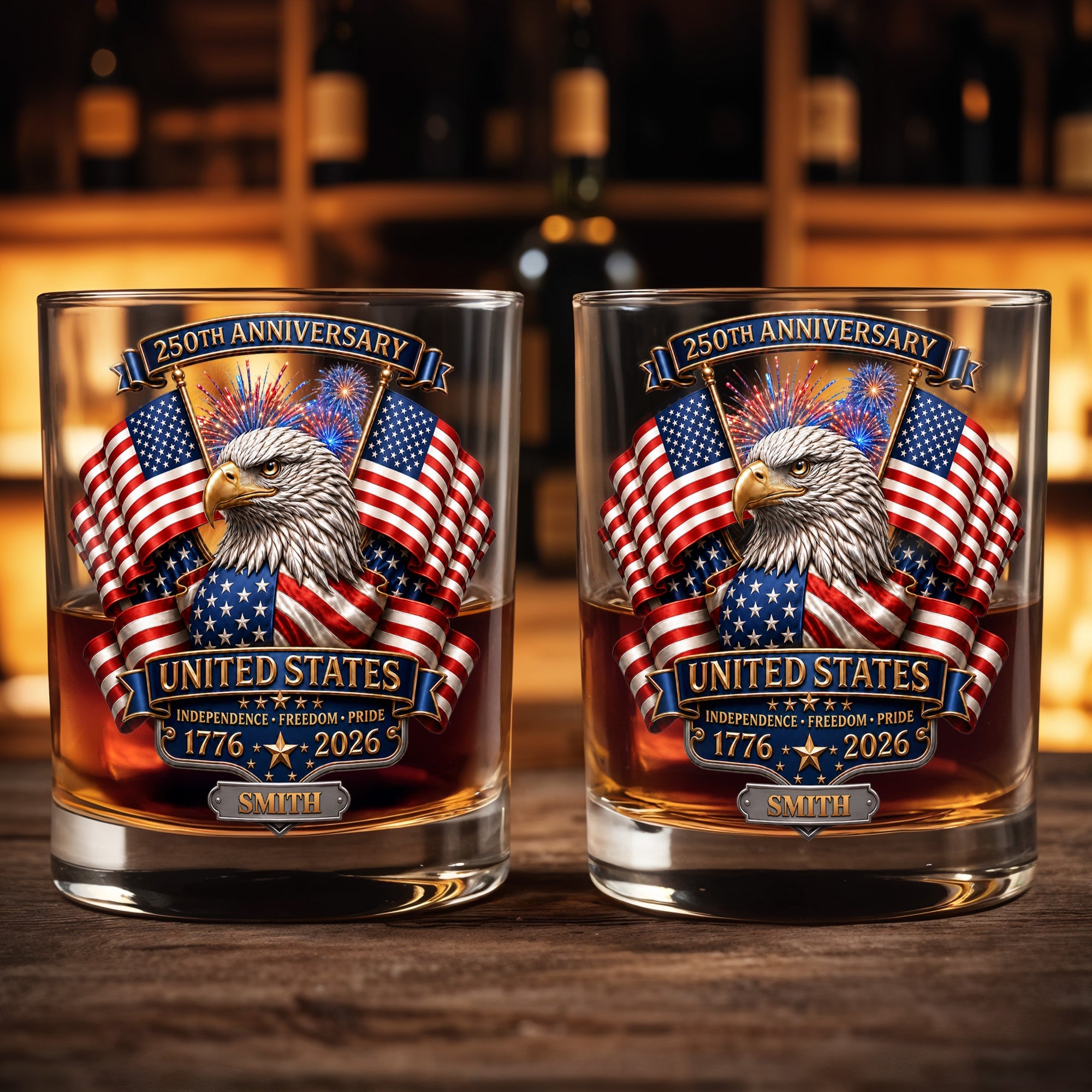 Personalized Custom Whiskey Glass Gift for Dad, USA Flag Design, 8oz or 11oz Whiskey Glass GradoCreations