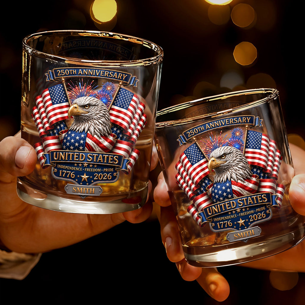 Personalized Custom Whiskey Glass Gift for Dad, USA Flag Design, 8oz or 11oz Whiskey Glass GradoCreations