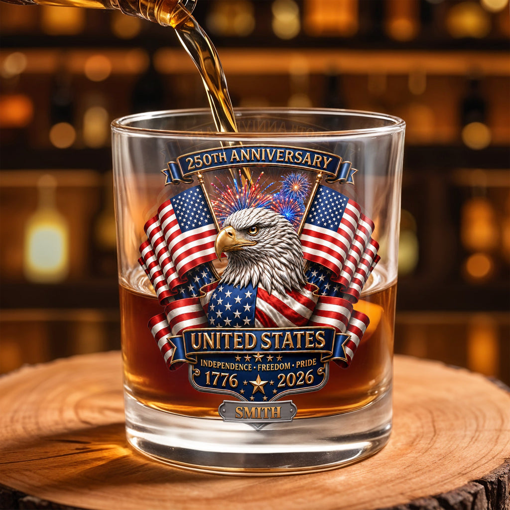 Personalized Custom Whiskey Glass Gift for Dad, USA Flag Design, 8oz or 11oz Whiskey Glass GradoCreations