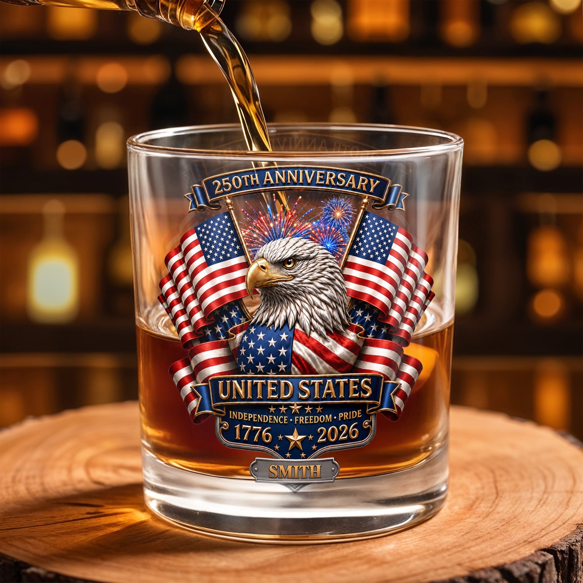 Personalized Custom Whiskey Glass Gift for Dad, USA Flag Design, 8oz or 11oz Whiskey Glass GradoCreations