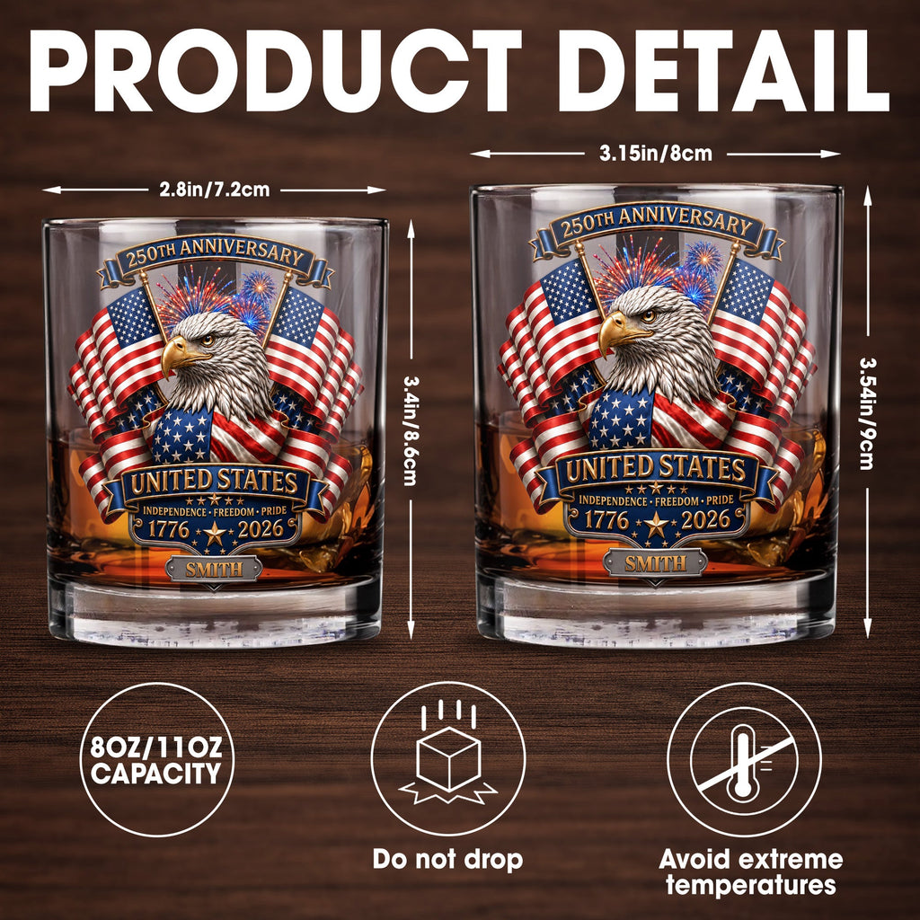 Personalized Custom Whiskey Glass Gift for Dad, USA Flag Design, 8oz or 11oz Whiskey Glass GradoCreations
