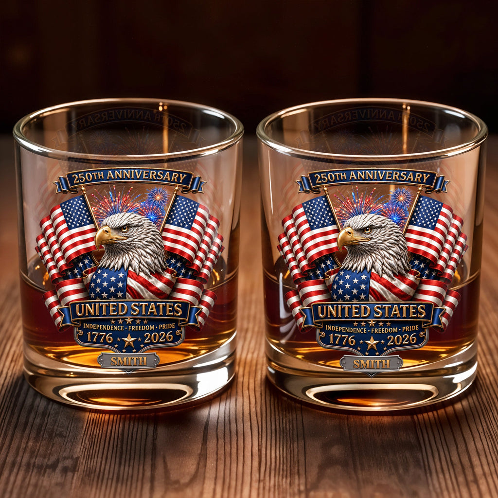 Personalized Custom Whiskey Glass Gift for Dad, USA Flag Design, 8oz or 11oz Whiskey Glass GradoCreations